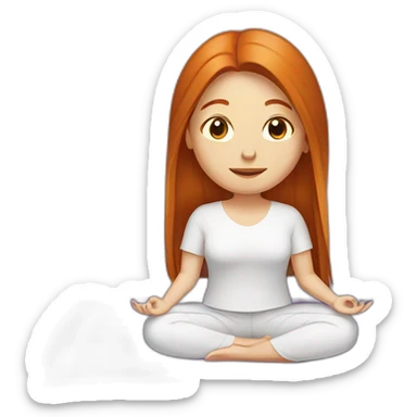 redhead white woman long medium straight hair, meditating on a violet blanket sticker