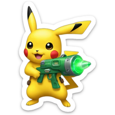 pikachu holding green raygun sticker