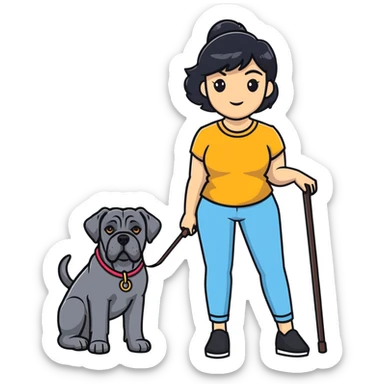Elegant woman with black hair posing with Cane Corso dog sticker