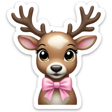 baby reindeer with a light pink bow sticker