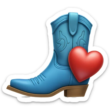 Blue cowboy boots with one red love heart on  sticker