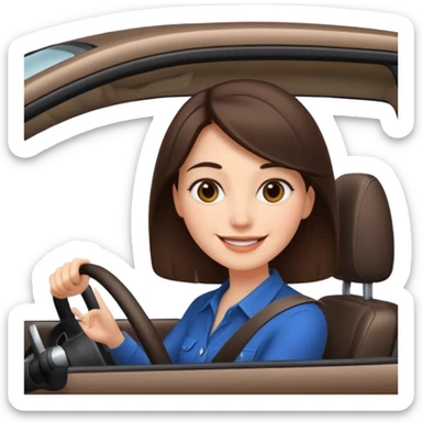Brunette woman driving car. Happy face confidence  sticker
