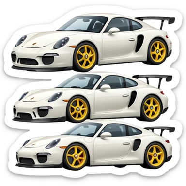 group of 4 sport cars, Porsche brand, emoji style sticker