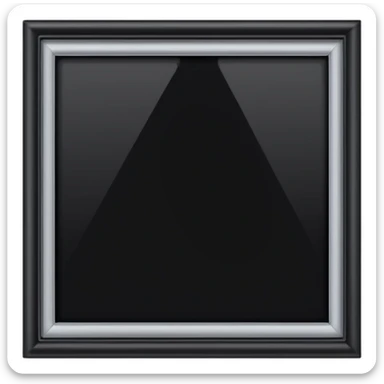 Minimalist emoji-style sticker of an empty rectangular picture frame, with pitch-black center. Clean edges, no texture, grayscale only.
 sticker