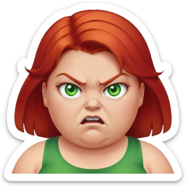 angry overweight girl with red hair and green eyes sticker