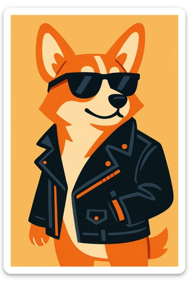 cool corgi with a leather jacket sticker