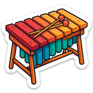 marimba de madera, instrumento musical, estilo cartoon colorido sticker