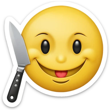 a mischievous smiley face with a knife through one eye, playful yet dark sticker