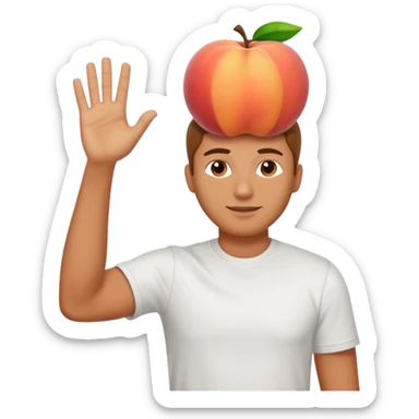 A large peach in front of a man waving sticker