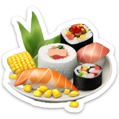 make a plate with sushi on it but there’s also a scoop of chocolate ice cream with corn in it sticker