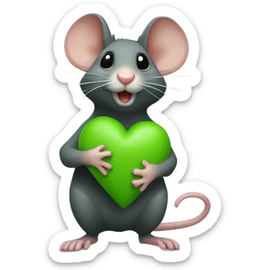 Ratón con un corazón verde sticker