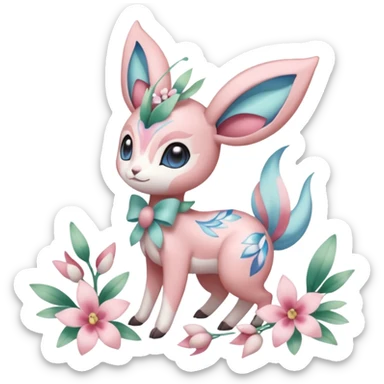 Cute Romantic Realistic  Floral Meloetta-Sylveon-Palkia-Cresselia-Digimon-Pokémon-Fakémon-hybrid-fusion, full body sticker