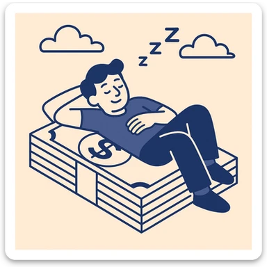 happy person napping on mattress of money sticker