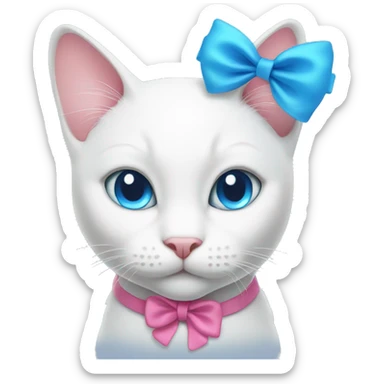 white cat with a pink bow and blue eyes sticker