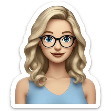 Shoulder length Balayage pale model lady with glasses and blue eyes happy  sticker