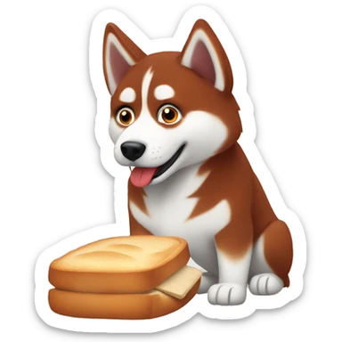  Red husky eating bread that we see entirely  sticker