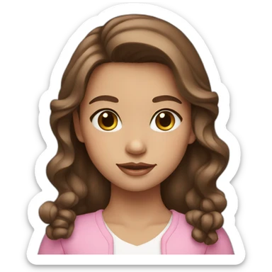 brown hair girl with pink bow small white earrings sticker