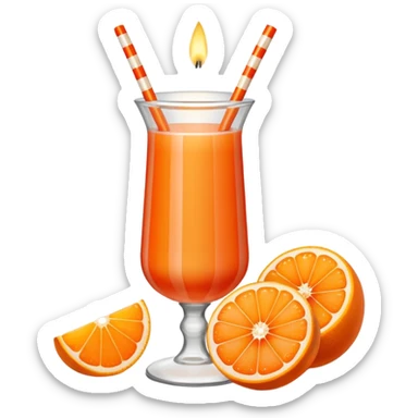 An orange grapefruit, with a horizontal red stripe around the middle. 4 vertical cocktail sticks in the orange with small pieces of candy on the sticks. On top of the orange a small white lit candle. The orange should be a piece of fruit not a drink.  sticker