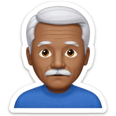 An elderly man emoji with medium-dark skin, swept-back white hair, thick eyebrows, and a short straight white mustache. sticker