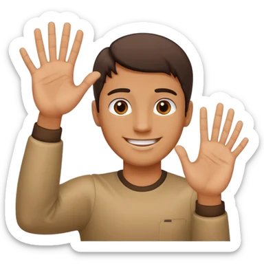 A guy with his left hand higher right lower left hand with a 6 on it right with a 7 sticker