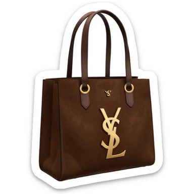 Chocolate Brown tote bag of suede leather with golden YSL sign sticker