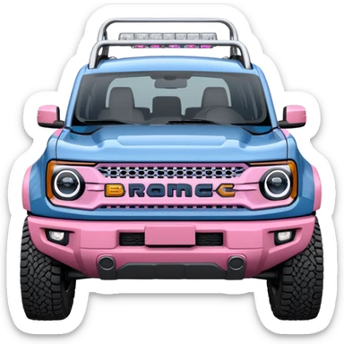 grey blue Ford bronco sport with a pink  ranch hand grill guard sticker