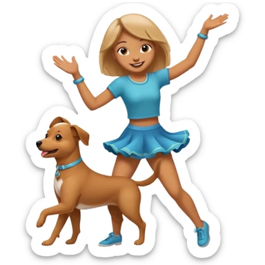 A girl dance with her dog sticker