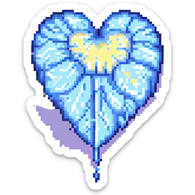 Make the heart faceless, skew the heart to the right, and give it a melting effect similar to the melting face emoji reference. Keep the style consistent with the original pixel art style, with no background. sticker