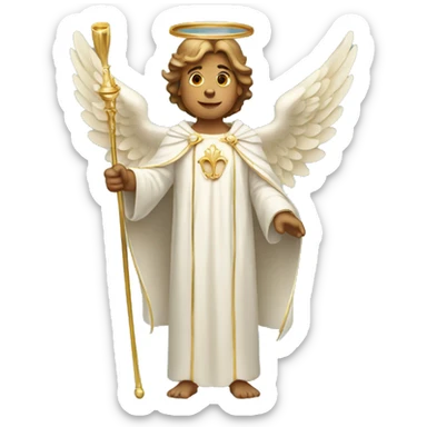 angel in robes holding a crown and a rod sticker