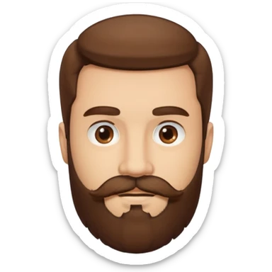 A light-skinned man with thick brown hair styled to the side, brown eyes, and a full beard with a matching mustache. sticker
