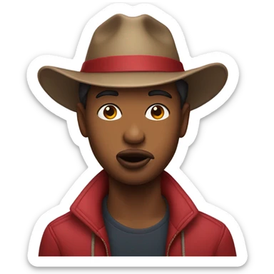 biting lower lip with hat backwards sticker