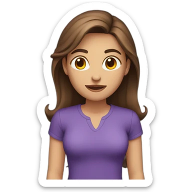 young woman with brown hair medium length purple shirt sticker