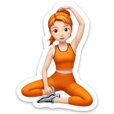 Ginger gym girl stretching orange outfit sitting sticker