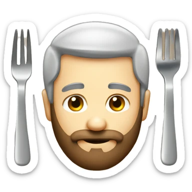 a man with a beard with a fork sticker