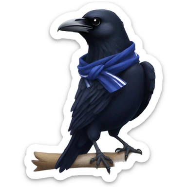Raven with navy blue scarf with a little bit of silver stripes sticker
