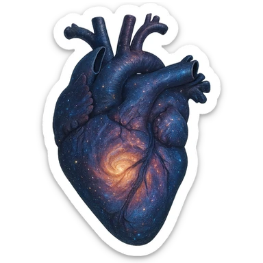 realistic digital art of a heart with a swirling galaxy pattern, no background sticker