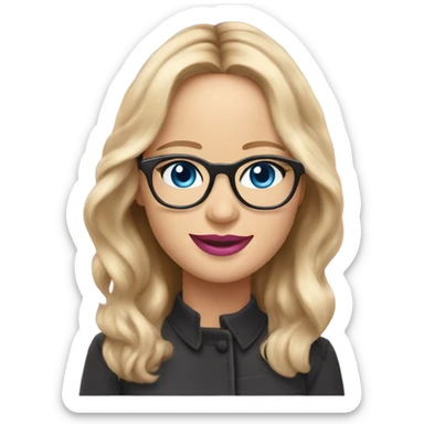 Happy Jennifer Lawrence,  blue eyes wearing glasses and pink lipstick  sticker