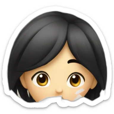 stressed small girl with black hair scattered papers, realizing that event data hasn't been imported for scanners, and the event is tomorrow sticker