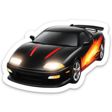 black sports car with red detailing with fire coming from twin exaust sticker