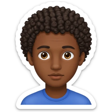 Une homme de 17 ans il a la peau noir foncé , des lèvres pulpeuses des sourcils plus ou moins épais Il a un taper bouclé  mais que au dessus il a un dégradé sur les côtés  sticker