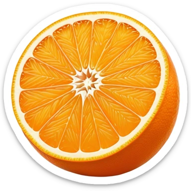 Cinematic juicy orange, sliced open to reveal glistening, bright citrus flesh, soft golden highlights, fresh and refreshing, natural and vibrant. sticker
