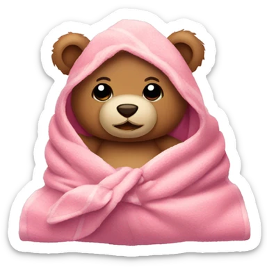 teddy bear in a cozy blanket with pink bow sticker