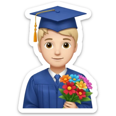 Graduated Students, Male,wearing graduation cap, holding bouquet of flowers
 sticker