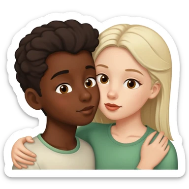 black girl and white boy sharing a friendly kiss on the cheek sticker