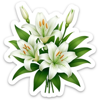 bouquet White Lily, luxuriant, stem, leaf, bud sticker