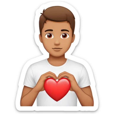 A guy wearing white T-shirt where there is written I love you Asu with red heart sticker