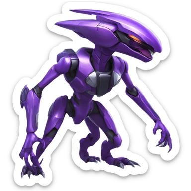 a shiny purpleGenesect-Raptor-Fakémon—hybrid with a futuristic visor-helmet full body sticker