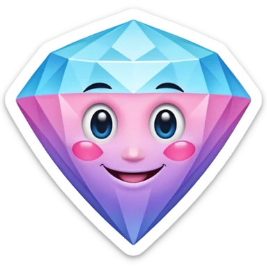 A cheerful diamond logo with a black outline and a smiling face, set against a pastel gradient of pink, blue, and lavender. Smaller diamonds surround it, forming a larger diamond pattern. Playful yet sleek, perfect for branding, digital media, or a fun, eye-catching emblem. sticker