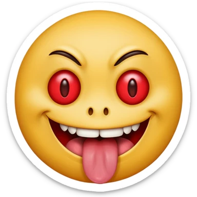 Insane smiley face who’s greedy and has red tired eyes evil with tongue out  sticker