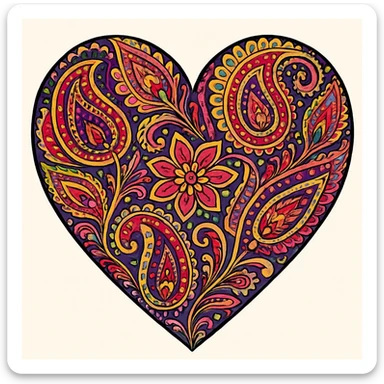heart with a paisley pattern, digital illustration sticker